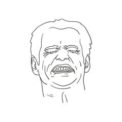 Outline drawing of a man who closed his eyes and shows his teeth. From anger or pain