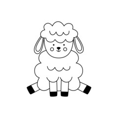 Vector image of cute black and white Easter lamb sitting.