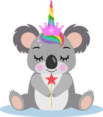 Cute unicorn koala holding star magic wand © soniagoncalves