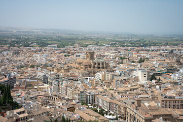 Fototapeta na wymiar Cityscape of the city of Granada in Spain, the cathedral is seen