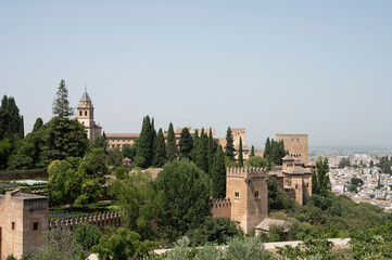 Fototapeta na wymiar Cityscape of the Alhambra in Granada from outside