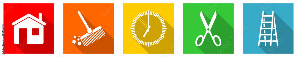 Poster Set of colorful web flat design vector icons, internet concept buttons for webdesign and mobile applications on white background