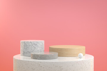 3d Rendering Mockup Empty Podium Shelves Set Pink Pastel Illustration Background
