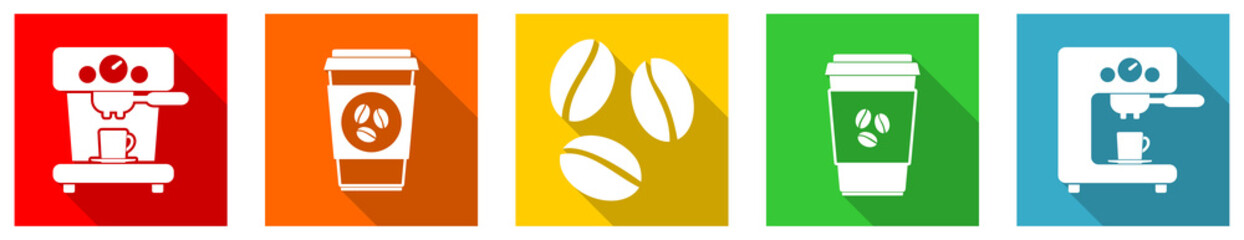 Set of colorful web flat design cafe vector icons, coffe concept buttons webdesign and mobile applications on white background