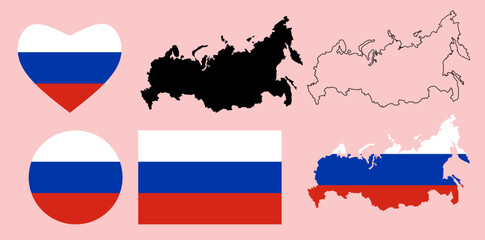 russia map flag icon set - obrazy, fototapety, plakaty