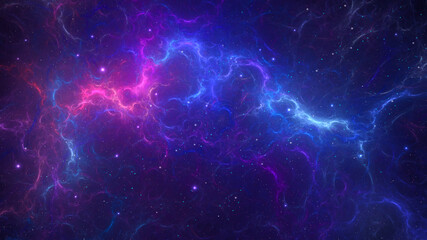 Fototapeta na wymiar Space background. Colorful fractal nebula in purple and blue color with star field. Digital painting