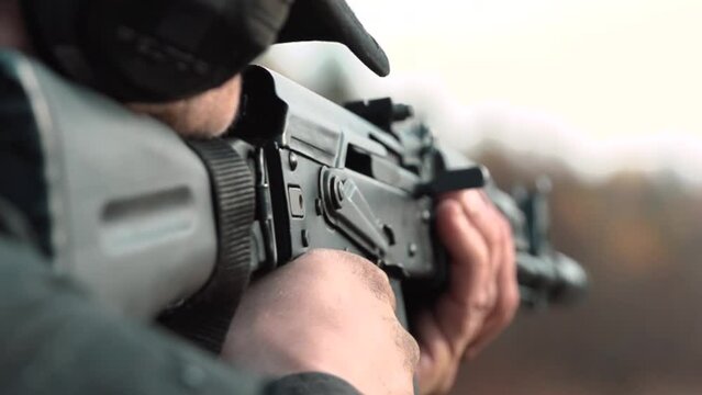 A natural shot from a AK-47 assault rifle in close-up.