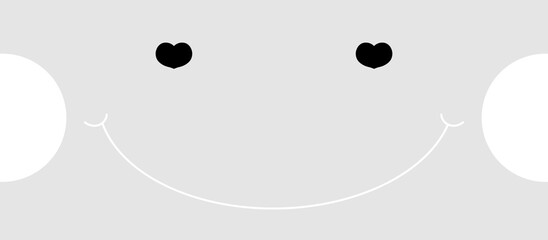 Illustration cartoon face. heart eyes with smiling on grey background. Digital painting with procreate