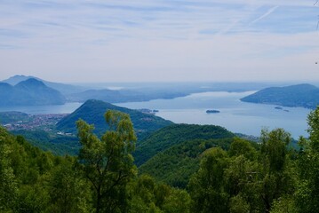 Breathtaking view of lake Maggiore and lake Orta and on top of Monte Faje, Piedmont, Italy.