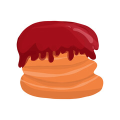 Vector cartoon pancakes with cherry or maple syrup. Delicious breakfast food illustrations. American brunch