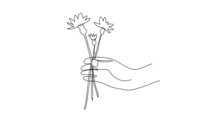 Flower in hand. Hand-drawn illustration. Line art.