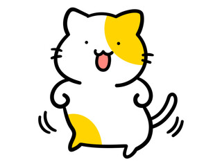 るんるん気分で踊るかわいいねこのキャラクターの手書き風イラスト