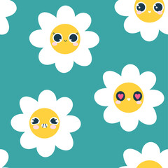 Cute seamless pattern with daisies