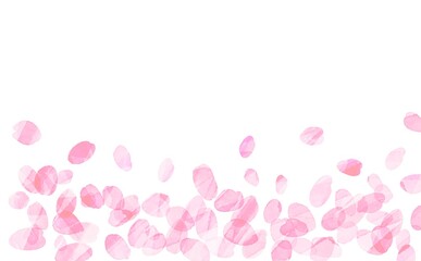 水彩画。水彩画風アナログ加工の舞う桜の花びらイラスト背景。Watercolor painting. Illustration background of dancing cherry blossom petals with watercolor style analog processing.