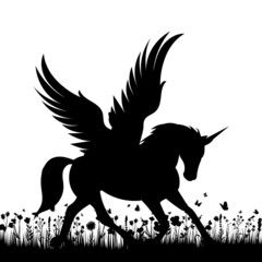 pegasus silhouette on white background, isolated vector