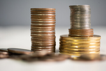 Close up  group of coins on blure background.