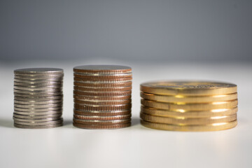 Close up  group of coins on blure background.