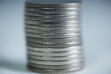 Close up  group of coins on blure background.
