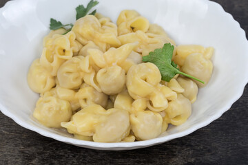 Boiled meat dumplings original shape on the white dish
