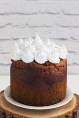 Traditional russian traditional easter bread dome shaped meringue spring.