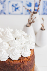 Blue background russian easter bread swiss meringue.