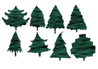 Set with Christmas trees for hobbies and cards and posters and postcard and magazines and stickers and kids and shops