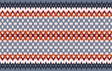 Beautiful Ethnic abstract ikat art. Seamless Kasuri pattern in tribal, folk embroidery, and Mexican style.Aztec geometric art ornament print.Design for carpet, wallpaper, clothing, wrapping.