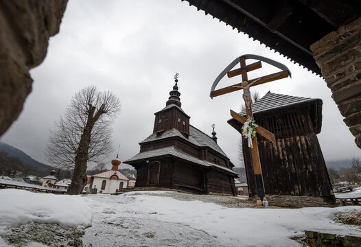 The Greek Catholic wooden church of St Michael the Archangel in Rusky Potok, Slovakia