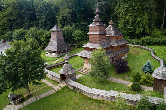 The Greek Catholic wooden church of St Nicolas from a village Zboj located in the museum of Folk Architecture in spa of Bardejov, Slovakia