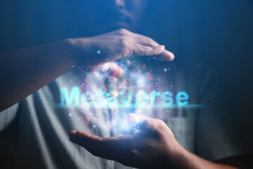 future technology concept Businessmen or engineers show the Metaverse system as a global trend that drives modern innovations to develop more efficient technologies.
