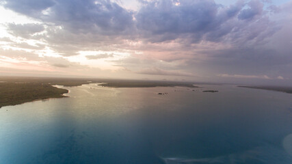 Fototapeta na wymiar aerial photography sunrise over the sea