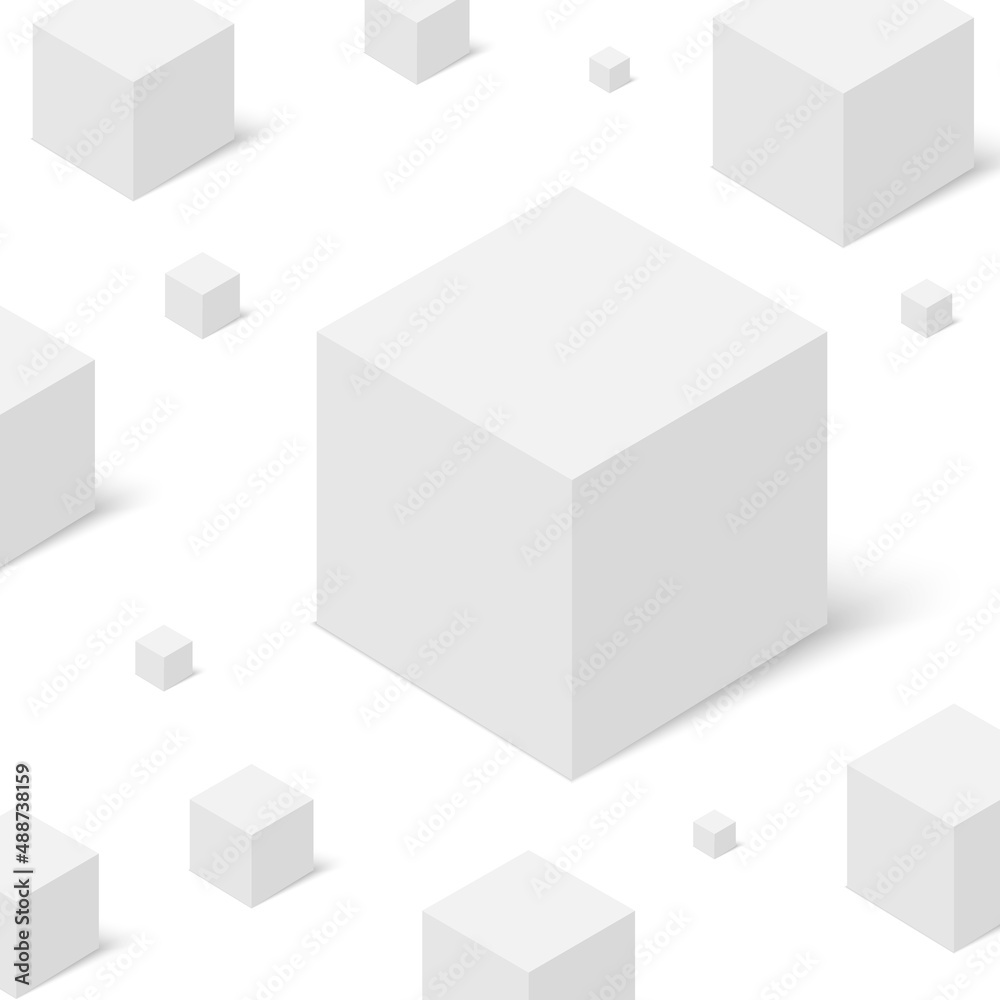 Wall mural 3d cubes. Model of white cube with shadow. Geometric shapes background.