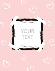 Greeting card with Valentine's Day. Vector Flyer template with text. Celebratory poster, banner for design. Flat illustration in grunge style for printing.