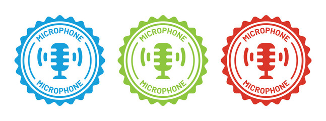 Microphone icon on badge symbol. Retro microphone icon in colorful design.
