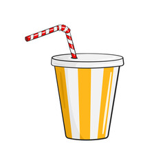 Milkshake in cup with straw. Cartoon. Vector illustration. Isolated on white background