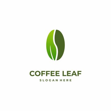 nature coffee logo design illustration, coffee bean with leaf logo template, green coffee logo icon
