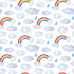 Seamless pattern with watercolor weather illustrations
