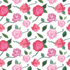 Watercolor seamless pattern with pink roses