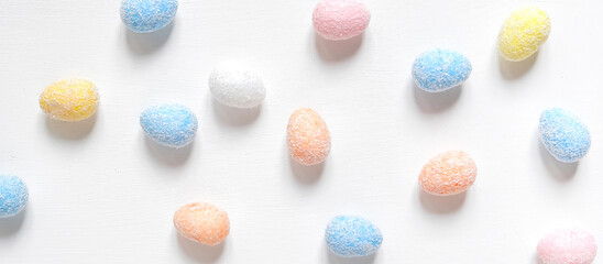 Easter flat lay zero waste, environmentally eco friendly packaging craft for eggs handmade, gift basket, cozy religious holiday Easter, environmental concept eco friendly banner decor Happy easter