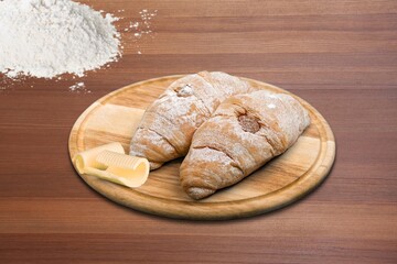 French cuisine. Croissants with butter. Bakery. Organic products. Food