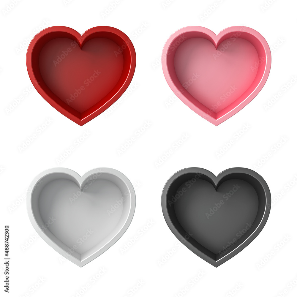 Poster Blank heart box collection isolated on white background minimal conceptual 3D rendering