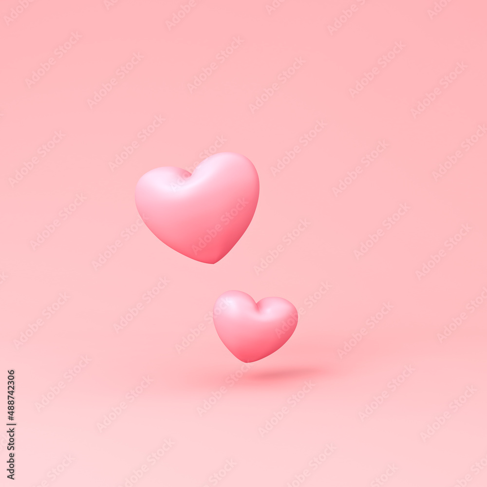 Poster abstract love like hearts isolated on pink pastel color background with shadow minimal conceptual 3d