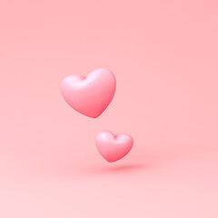 Abstract love like hearts isolated on pink pastel color background with shadow minimal conceptual 3D rendering