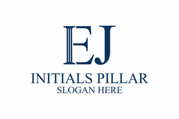 legal pillar logo, initial letter e/j. premium vector