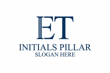 legal pillar logo, initial letter e/t. premium vector

