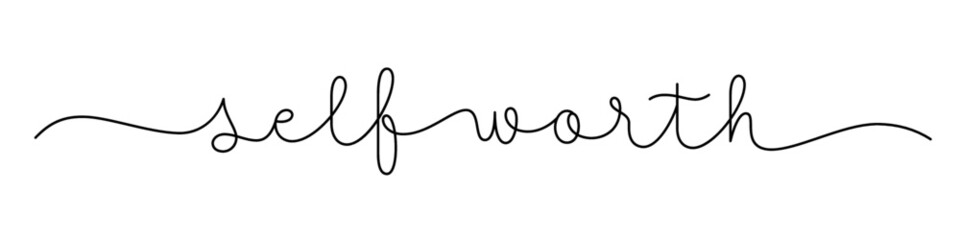 SELF-WORTH black vector monoline calligraphy banner with swashes