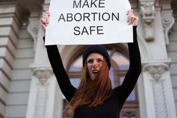 Pro-choice supporters protested in front of the courthouse against anti-abortion law.