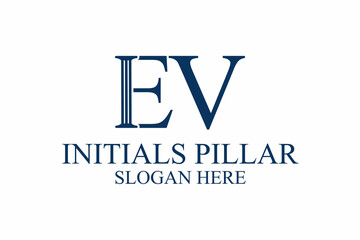 legal pillar logo, initial letter e/v. premium vector