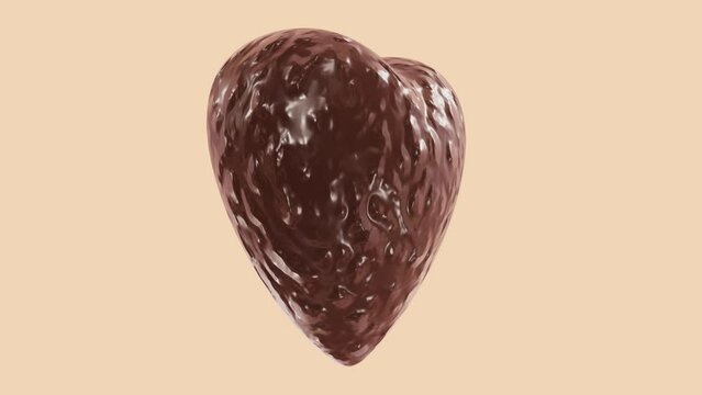 Realistic seamless looping animation of the spinning delicious milk chocolate heart rendered in UHD with alpha matte