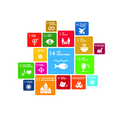 Sustainable Development Goals, Agenda 2030. Life below Water - Goal 14. Isolated icons. Vector illustration EPS 10